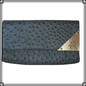 Vintage Gray Ostrich Leather Clutch W/ Chain